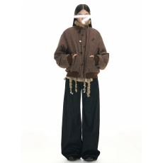 批发羊毛翻领厚<b class='q'>外套</b>女生冬季加绒保暖棉衣男美双利式复古休闲上衣