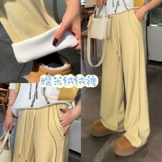 批发<b class='q'>胖</b><b class='q'>mm</b><b class='q'>显瘦</b>宽松加绒阔腿裤休闲长裤200斤加大码女装