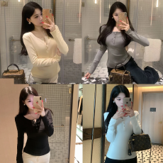 批发300克磨毛抓绒亨利领长袖t恤秋冬韩系修身显瘦内搭打底衫