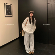 批发400G加绒阔腿休闲<b class='q'>裤</b>+口袋针织长袖<b class='q'>T</b><b class='q'>恤</b>