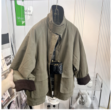 批发棉服秋冬撞色灯芯绒翻领夹棉风衣<b class='q'>外套</b>女加厚休闲宽松中长款