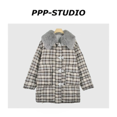 批发格子毛毛领外套