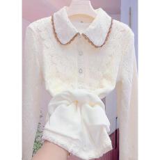 批发已出货~加绒加厚打底衫女冬季新款洋气遮肚显瘦百搭娃娃领<b class='q'>蕾丝</b>衫