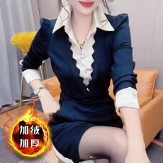 批发已出货~加绒加厚保暖假两件<b class='q'>连衣裙</b>秋冬新款时尚显瘦百搭衬衫裙子