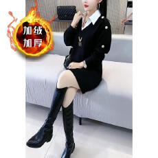 批发已出货~秋冬新时尚大码衬衫裙子<b class='q'>休闲</b>宽松显瘦假两件拼接<b class='q'>连衣裙</b>子