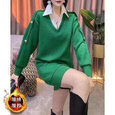 批发已出货~秋冬新时尚大码衬衫裙子<b class='q'>休闲</b>宽松显瘦假两件拼接<b class='q'>连衣裙</b>子