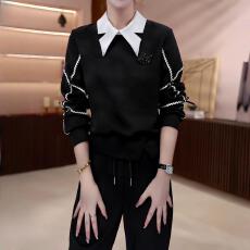 批发已出货~韩版设计感拼接假两件长袖套头卫衣秋季新款宽松显瘦上衣