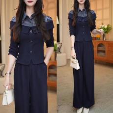 批发已出货~气质西服套装秋季新款时尚<b class='q'>西装外套</b>+<b class='q'>蕾丝</b>拼接连衣裙两件套