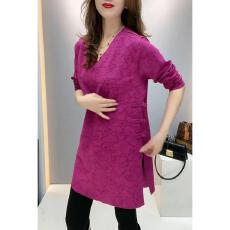 批发已出货~秋冬新款大码国风盘扣<b class='q'>T</b><b class='q'>恤</b>气质宽松显瘦中长款百搭打底上衣