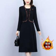 批发已出货~秋冬新款假两件显瘦<b class='q'>裙子</b>高级感加绒加厚气质<b class='q'>妈妈</b>装连衣裙