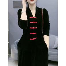 批发已出货~时尚国风百搭上衣秋季新款收腰显瘦中式盘扣大码丝绒<b class='q'>T</b><b class='q'>恤</b>