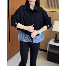 批发已出货~秋季新款时尚设计感假两件短外套女气质宽松休闲百搭上衣