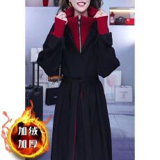批发已出货~秋冬新款韩版洋气收腰显瘦加绒加厚假两件<b class='q'>中长</b>款<b class='q'>连衣裙</b>女