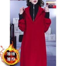 批发已出货~秋冬新款韩版洋气收腰显瘦加绒加厚假两件<b class='q'>中长</b>款<b class='q'>连衣裙</b>女