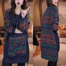 已出货~时尚休闲百搭复古风上衣冬季洋气宽松显瘦中长款印花卫衣