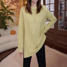 批发已出货~秋冬款简约纯色长袖T恤打底衫宽松百搭中长款开叉内搭<b class='q'>上衣</b>