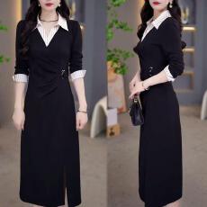 批发已出货~时尚法式<b class='q'>长袖</b>连衣裙女秋季新款洋气显瘦<b class='q'>衬衫</b>领休闲裙子