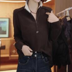 批发已出货~秋冬新款时尚加厚毛领拼接长袖<b class='q'>T</b><b class='q'>恤</b>气质显瘦半拉链打底衫女