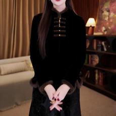 批发已出货~新中式立领打底衫冬新款洋气百搭高级感别致盘扣黑色上衣