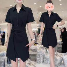 时尚绑带收腰显瘦连衣裙女2026夏季新款气质小众法式黑色百搭裙子