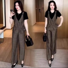 批发时尚套装女士夏季新款洋气假两件短袖上衣阔腿裤<b class='q'>休闲</b>气质两件套