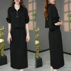 批发长袖半拉链<b class='q'>卫衣</b>背心<b class='q'>连衣裙</b>套装女2026春季新款大码时尚显瘦两件套