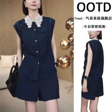 批发时尚休闲套<b class='q'>装</b>2026夏季新款洋气显瘦设计感翻领上衣高腰短裤两件套