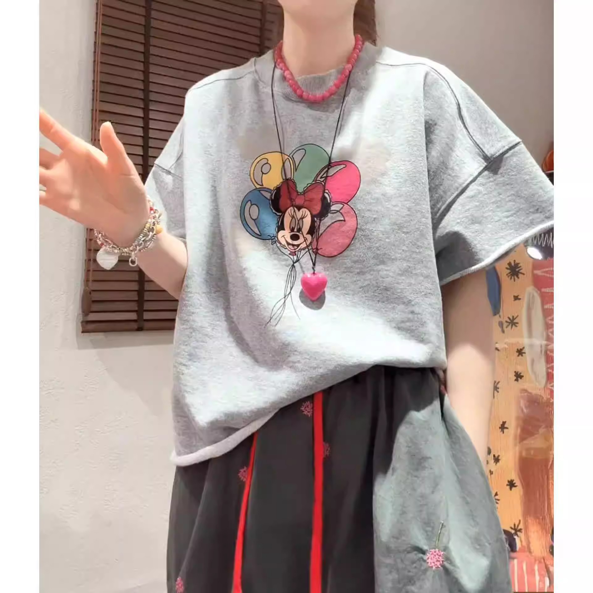 RY1683# 经典卡通宽松百搭休闲T恤衫2026夏季新款时尚设计感显瘦通...