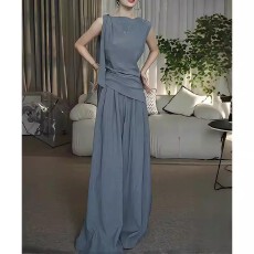 批发法式高级感<b class='q'>休闲</b><b class='q'>套装</b>女夏季2026新款无袖绑带上衣高腰阔腿裤两件套