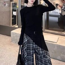 批发时尚设计感不规则下摆长袖<b class='q'>T</b><b class='q'>恤</b>2026春季新款百搭修身显瘦百搭上衣