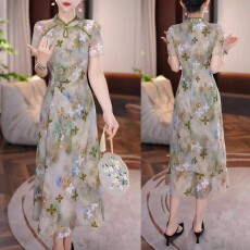 批发新中式改良版旗袍裙2026夏季新款时尚<b class='q'>优雅</b>气质碎花收腰显瘦连衣裙