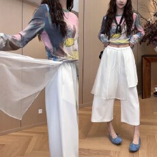 批发洋气设计感屁帘八分西<b class='q'>裤</b>2026春夏新款时尚显瘦百搭假两件<b class='q'>阔腿裤</b>女