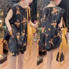 批发时尚复古两件套装女2026夏季新款宽松<b class='q'>印花</b>圆领飞飞袖上衣显瘦<b class='q'>短裤</b>