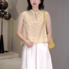 批发<b class='q'>时尚</b>宽松显瘦百搭休闲上衣2026夏季新款新中式盘扣无袖背心衬衫女