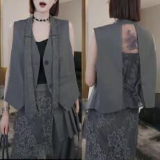 批发2026夏季新款时尚显瘦无袖西装马甲潮洋气设计感领带蕾丝拼接马夹