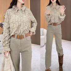 批发韩版时尚钩花镂空长袖衬衫2026春季新款洋气宽松显瘦百搭<b class='q'>保暖</b>上衣