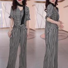 批发休闲<b class='q'>百搭</b>减龄时尚套<b class='q'>装</b>2026夏季新款不规则条纹短袖上衣<b class='q'>裤</b>子两件套