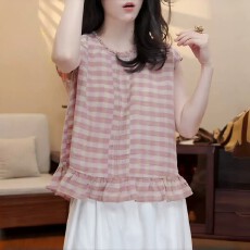 批发气质休闲百搭甜美格子衬衫2026<b class='q'>夏</b>季新款韩系时尚显瘦无袖背心上衣