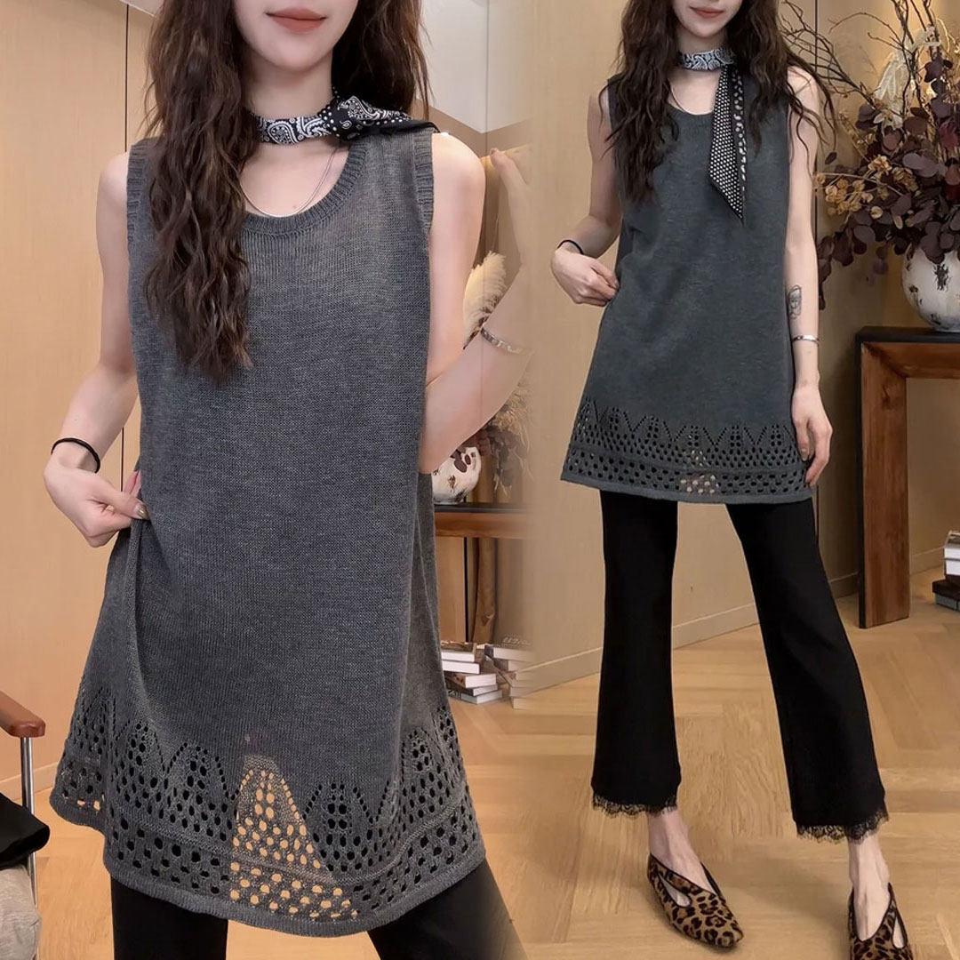 新款小个子百搭背心连衣裙女时尚洋气显瘦镂空设计感裙子 服裝批發女裝批發服飾貨源