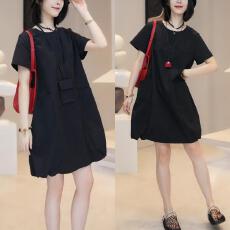 批发2026年夏季新款小个子<b class='q'>连衣裙</b>女时尚宽松显瘦设计感短袖中长款裙子