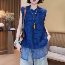 批发气质款纱网拼接<b class='q'>马甲</b>背心女2026夏季新款时尚洋气轻奢高级感上衣潮