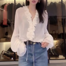 批发2026夏季定制高智感纯色高级百搭<b class='q'>衬衫</b>女新款时尚洋气微透长袖上衣
