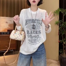 批发韩系百搭圆领字母针织衫女2026秋季新款洋气宽松显瘦长袖防晒上衣