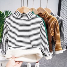 批发男女童立领加绒加厚打底衫色织条220克德绒复合银狐绒（超柔）