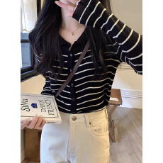 批发POLO领条纹毛衣2025早春季新款女装<b class='q'>修身</b>打底内搭针织开衫<b class='q'>外套</b>上衣