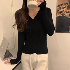 批发交叉领毛衣打底衫女秋<b class='q'>冬</b>季小香风皮草内搭法式氛围感锁骨低领上衣