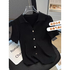 批发春秋2025新款polo领毛衣纽扣高级设计感别致长袖针织<b class='q'>开衫</b>打底上衣