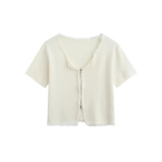 批发小香风V领<b class='q'>开衫</b>上衣女夏季新款显瘦高级感法式短款小衫