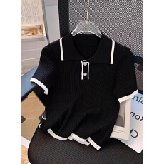 批发百搭简约<b class='q'>韩版</b>纯色男女夏季新款小香风polo领短袖针织衫上衣女
