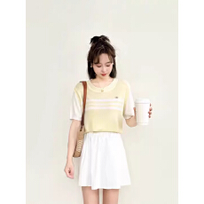 批发拼接条纹钉珠薄款凉爽针织短袖百搭女2025夏装新款假两件小衫上衣